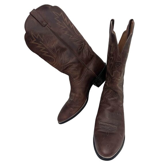 Ariat Mens Brown Leather Western Cowboy Boots US 11C Pull On Rubber Soles - Picture 5 of 10